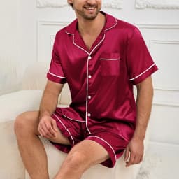 Men Satin Pajama Set Sleepwear for Man Summer Short Sleeve Button-Down Shirt & Shorts Pajamas 2 Piece Home Clothes Short Suit
