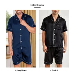 Men Satin Pajama Set Sleepwear for Man Summer Short Sleeve Button-Down Shirt & Shorts Pajamas 2 Piece Home Clothes Short Suit