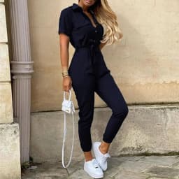 Overalls for Women Casual Lapel Lace-up Print Belt Work Jumpsuit Women One Pieces Bodysuit Women Chic and Elegant Long Jumpsuits