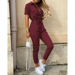 Overalls for Women Casual Lapel Lace-up Print Belt Work Jumpsuit Women One Pieces Bodysuit Women Chic and Elegant Long Jumpsuits