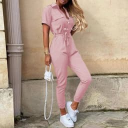 Overalls for Women Casual Lapel Lace-up Print Belt Work Jumpsuit Women One Pieces Bodysuit Women Chic and Elegant Long Jumpsuits