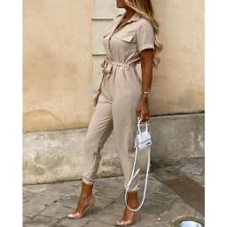 Overalls for Women Casual Lapel Lace-up Print Belt Work Jumpsuit Women One Pieces Bodysuit Women Chic and Elegant Long Jumpsuits