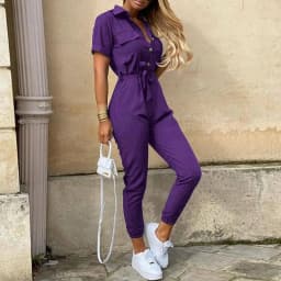 Overalls for Women Casual Lapel Lace-up Print Belt Work Jumpsuit Women One Pieces Bodysuit Women Chic and Elegant Long Jumpsuits