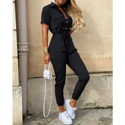 Overalls for Women Casual Lapel Lace-up Print Belt Work Jumpsuit Women One Pieces Bodysuit Women Chic and Elegant Long Jumpsuits