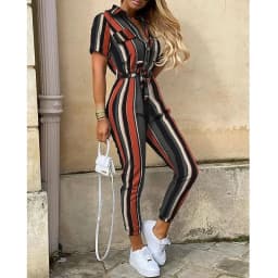 Overalls for Women Casual Lapel Lace-up Print Belt Work Jumpsuit Women One Pieces Bodysuit Women Chic and Elegant Long Jumpsuits
