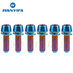 Wanyifa 6Pcs Titanium Ti M5 M6 x 16 18 20 25mm Allen Hex Tapered Head Bolts With Washer Screw For Bicycle Stem