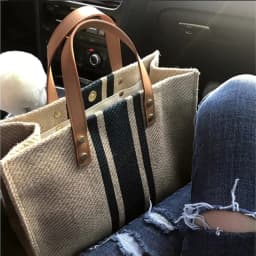 Women Korean Striped Canvas Bag Large Capacity Shoulder Handbag Office Briefcase