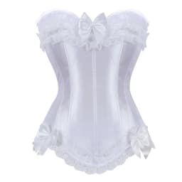Sexy Satin Overbust Corset Top Lace Bowknot Decorated Clubwear Showgirl Body Shaper Plus Size