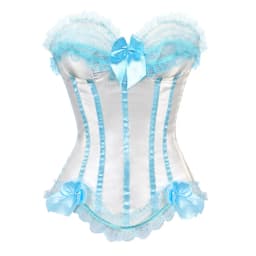Sexy Satin Overbust Corset Top Lace Bowknot Decorated Clubwear Showgirl Body Shaper Plus Size