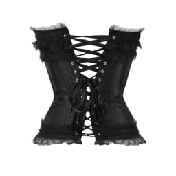 Sexy Satin Overbust Corset Top Lace Bowknot Decorated Clubwear Showgirl Body Shaper Plus Size