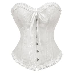 Sexy Satin Overbust Corset Top Lace Bowknot Decorated Clubwear Showgirl Body Shaper Plus Size