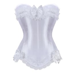 Sexy Satin Overbust Corset Top Lace Bowknot Decorated Clubwear Showgirl Body Shaper Plus Size
