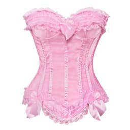 Sexy Satin Overbust Corset Top Lace Bowknot Decorated Clubwear Showgirl Body Shaper Plus Size
