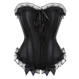Sexy Satin Overbust Corset Top Lace Bowknot Decorated Clubwear Showgirl Body Shaper Plus Size