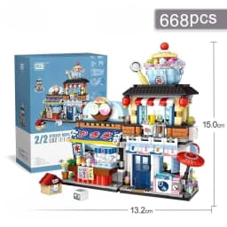 Street View House Building Blocks Izakaya Shaved Ice Shop Takoyaki Shop Coffee Shop Panda Tea House Children's Gift
