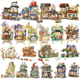 Street View House Building Blocks Izakaya Shaved Ice Shop Takoyaki Shop Coffee Shop Panda Tea House Children's Gift