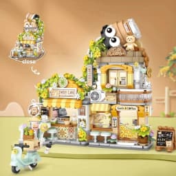 Street View House Building Blocks Izakaya Shaved Ice Shop Takoyaki Shop Coffee Shop Panda Tea House Children's Gift