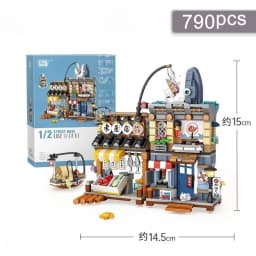 Street View House Building Blocks Izakaya Shaved Ice Shop Takoyaki Shop Coffee Shop Panda Tea House Children's Gift