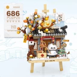 Street View House Building Blocks Izakaya Shaved Ice Shop Takoyaki Shop Coffee Shop Panda Tea House Children's Gift
