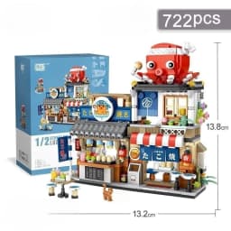 Street View House Building Blocks Izakaya Shaved Ice Shop Takoyaki Shop Coffee Shop Panda Tea House Children's Gift