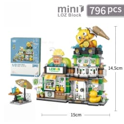 Street View House Building Blocks Izakaya Shaved Ice Shop Takoyaki Shop Coffee Shop Panda Tea House Children's Gift