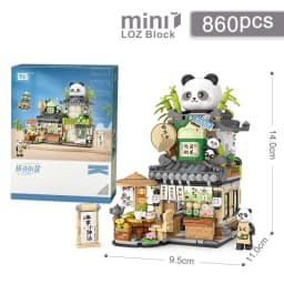 Street View House Building Blocks Izakaya Shaved Ice Shop Takoyaki Shop Coffee Shop Panda Tea House Children's Gift