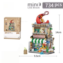 Street View House Building Blocks Izakaya Shaved Ice Shop Takoyaki Shop Coffee Shop Panda Tea House Children's Gift