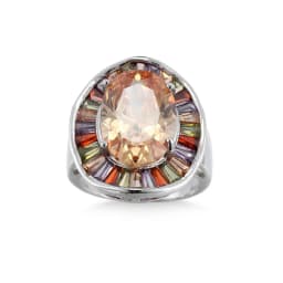 New Statement Bridal Big Round Colorful CZ Finger 925 Sterling Silver Rings Champagne Cubic Zircon Jewelry for Women Party Gift