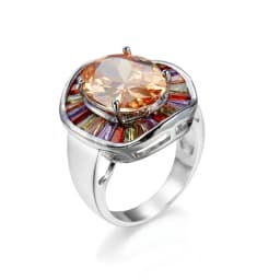 New Statement Bridal Big Round Colorful CZ Finger 925 Sterling Silver Rings Champagne Cubic Zircon Jewelry for Women Party Gift