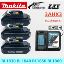 Original Makita 3AH/Makita 18V BL1830B BL1850B BL1850 BL1840 BL1860 BL1815 Backup Lithium Battery+DC18RC Charger