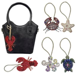 Handmade Rhinestone Lobster Beaded Pendant Pretty Hand Sewn Bag Charms Octopus Turtle Hanging Rope Patches Applique Bag Lanyard