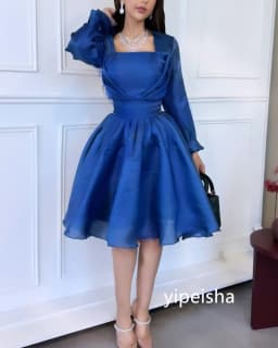 Customized Exquisite Organza A-line Square Neck Midi Dresses Prom Dresses Modern Style Pastrol Unisex Chinese Style Formal Casua