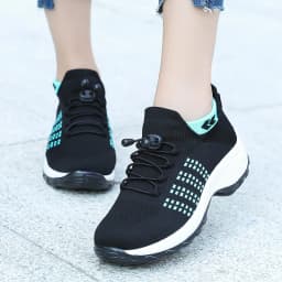 Women Walking Trainers Fashion Fly Weaving Sock Sneakers Breathe Comfortable Nursing Shoes Casual Platform Loafers Non-Slip
