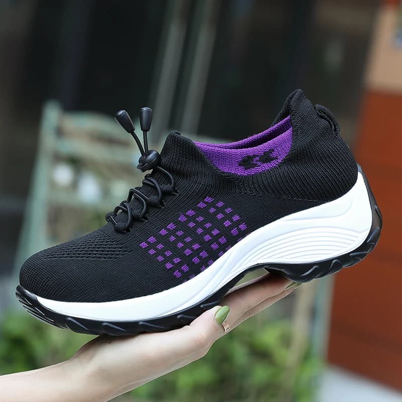 Women Walking Trainers Fashion Fly Weaving Sock Sneakers Breathe Comfortable Nursing Shoes Casual Platform Loafers Non-Slip