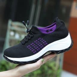 Women Walking Trainers Fashion Fly Weaving Sock Sneakers Breathe Comfortable Nursing Shoes Casual Platform Loafers Non-Slip