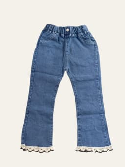 New Fashion Teenage Girls Jeans Pants Bead Lace Denim Girl Trousers Children's Stretch Waist Solid Pants Casual Bell-bottoms