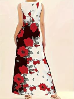 Large size European and American printed sleeveless temperament long dress for women, retro long dress