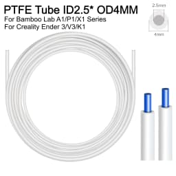 PTFE Bowden Tube ID 2.5MM OD 4MM For 3D Printer Bambu Lab P1S/P1P/X1C/X1/X1E/A1 Creality Ender 3/V3/K1 Teflon Filament Tube