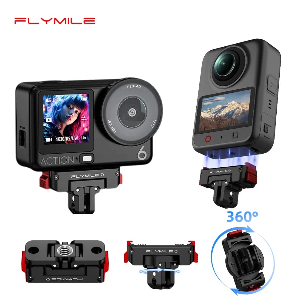 Flymile Quick-Release Mount Magnetic for DJI Action 6 Osmo 360 II Nano Camera 360 ° Rotate Base Extension Bracket Foldable Claw