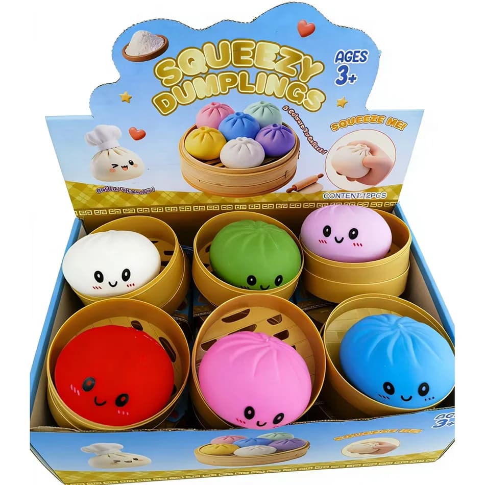 New Realistic Giant Dumpling Squeeze Toy with Bamboo Steamer Soft TPR Dough Ball Decompression Fidget Toy Funny Creative Gift
