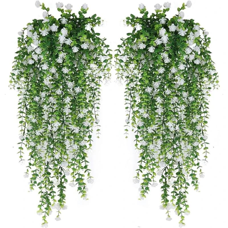 2/4Pcs Artificial Hanging Plants Faux Eucalyptus Leaves Green Vine UV-Resistant Plastic Plants for Home Gardens Wedding Decor