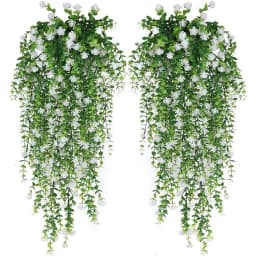 2/4Pcs Artificial Hanging Plants Faux Eucalyptus Leaves Green Vine UV-Resistant Plastic Plants for Home Gardens Wedding Decor