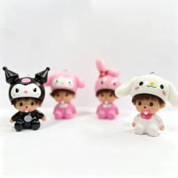 Ins Style Cute Hello Kitty Monchhichi Keychain Vinyl Doll Pendant Couple Style Backpack Hanger Car Decoration Trending Ornament