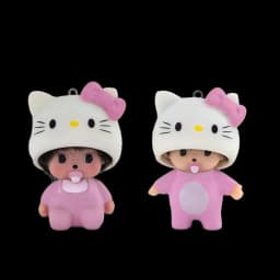 Ins Style Cute Hello Kitty Monchhichi Keychain Vinyl Doll Pendant Couple Style Backpack Hanger Car Decoration Trending Ornament