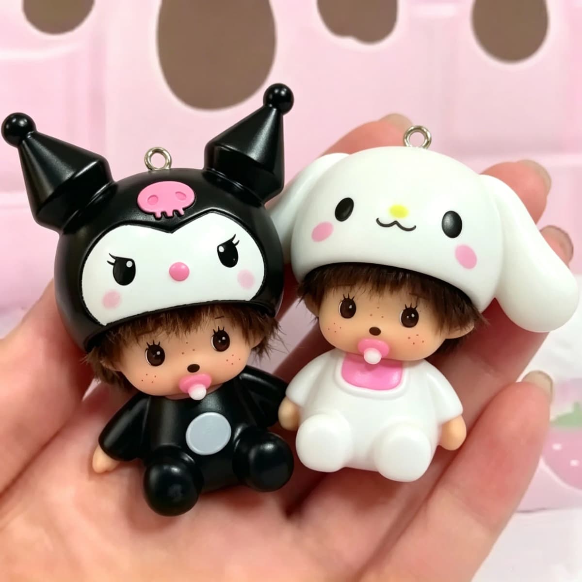 Ins Style Cute Hello Kitty Monchhichi Keychain Vinyl Doll Pendant Couple Style Backpack Hanger Car Decoration Trending Ornament