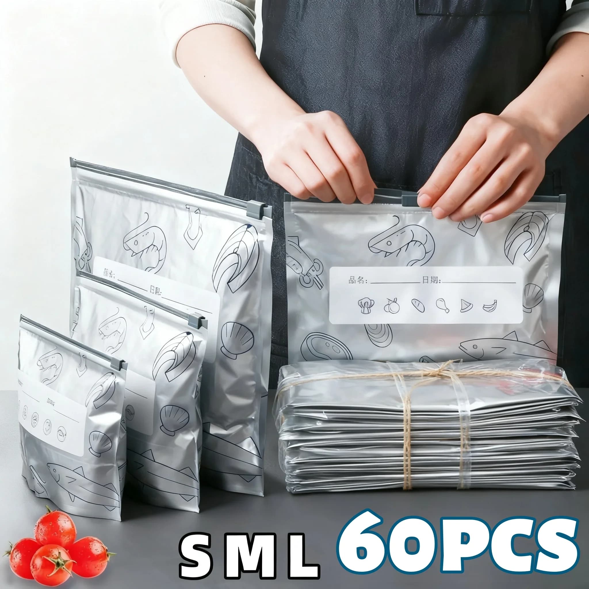 10/30/60pcs Aluminum Foil Storage Bags Freezer Sealed Organizers Food Packaging Reusable Pantry Odor-Proof Bag Kitchen Essential