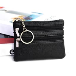 Men Coin Purse Black Pu Leather Double Single Zipper Multi-Function Mobile Phone Coin Purse Fashion Women Mini Wallet 1pc