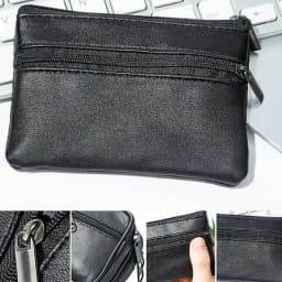 Men Coin Purse Black Pu Leather Double Single Zipper Multi-Function Mobile Phone Coin Purse Fashion Women Mini Wallet 1pc