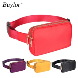 Buylor Women Waist Packs Fashion Belt Bags Double Pouch Designer Bum Hip Bag Shoulder Chest Pack Waterproof Phone Crossbody Bag