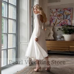 Simple Chiffon Tea-Length Wedding Dress Sweetheart and Long Sleeve Side Split Bride Gowns Sexy Backless Pleat Bridal Customized